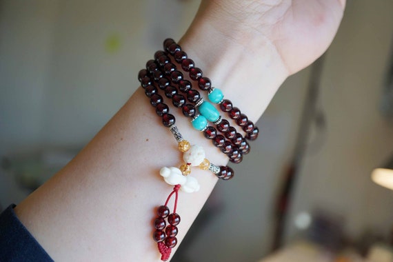 108pcs Prayer Bead Bracelet, Almandine Garnet, Mala String Bracelet, 4 Layers Bracelets, 6mm Granet Bracelet