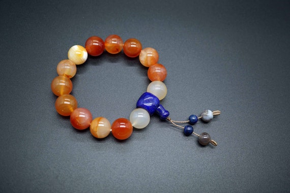 Madagascar Agate Bracelet, Red Agate Statement Bracelet, Lapis Lazuli Bracelet for Men 14mm