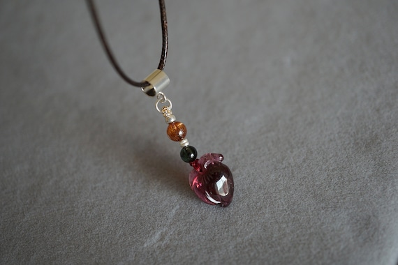 Natural Red Tourmaline Charm, Tiny Tourmaline Peach Pendant, Lucky Tourmaline Choker Necklace