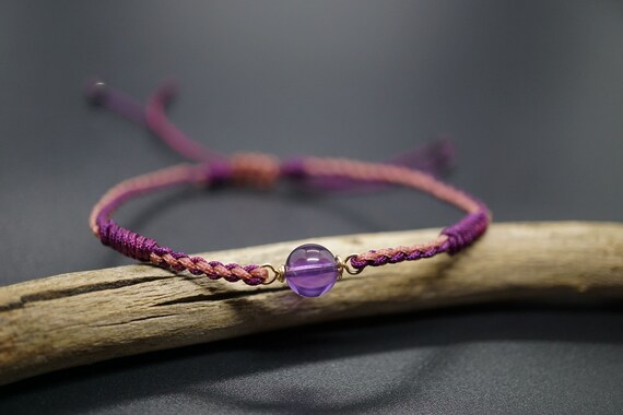 Braided Amethyst Bracelet, Lucky Rope Bracelet, Couple Bracelet, Tibetan Buddhist Kontted Bracelet