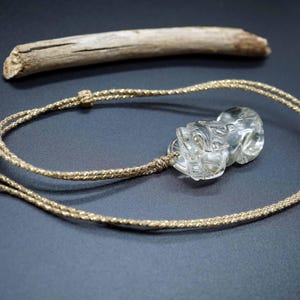 Lemon Quartz Carved with PIXIU Pendant, Adjustable-length Necklace, Gold Cord Necklace, Quartz Piyao Pendant
