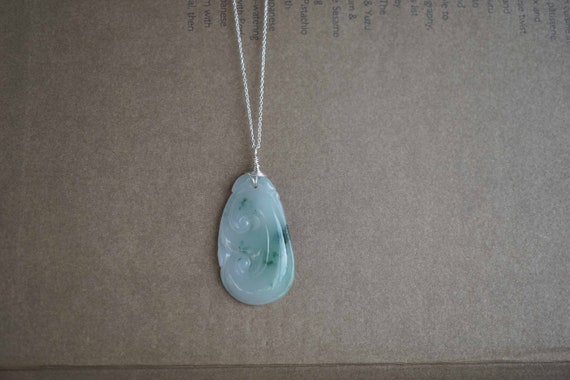Genuine Green Jade Pendant, Green Ruyi Jade, Carved Green Jade Pendant 39mm*21mm