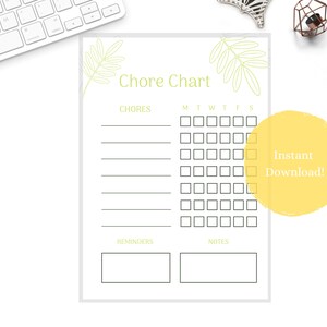 Weekly Chore Chart Checklist Digital Download