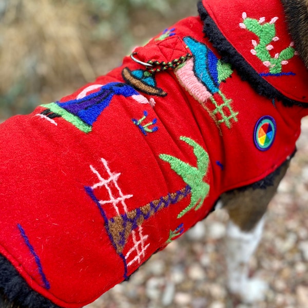 Mexican Tourist dog jacket, Wool dog jacket, Southwest dog jacket, Bespoke dog clothes, dog lover gift, unique pet gift, sustainable