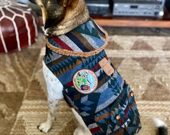 Southwest dog jacket, vintage wool dog jacket, outdoor dog jacket, hunting dog jacket, custom dog jacket, upcycled, sustainable