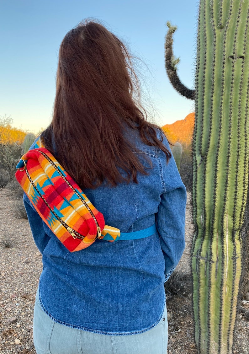 Wool Blanket Cross-body bag, Fanny Pack, Unisex Belt Bag, Gender Neutral Bag, Hiking Bag, Dog Walking Bag, Plastic Free, Pendleton wool image 1