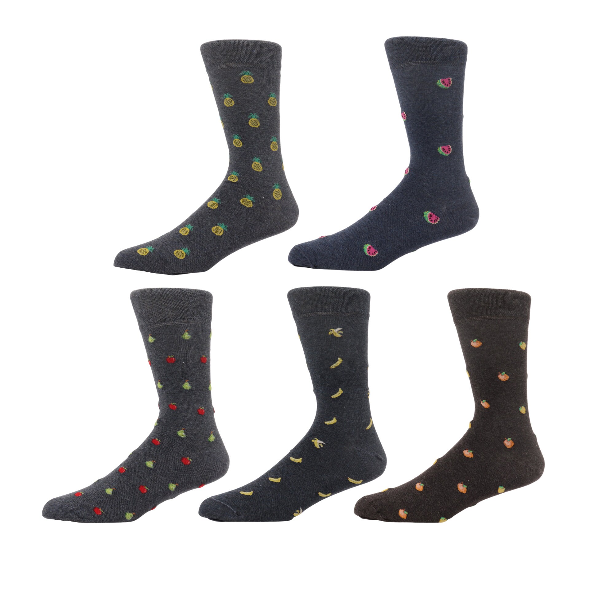 Image of Men's 5 Pairs Fruit Socks Uk 7-12 | Gift Box Banana Pineapple Watermelon Apple Peach Design
