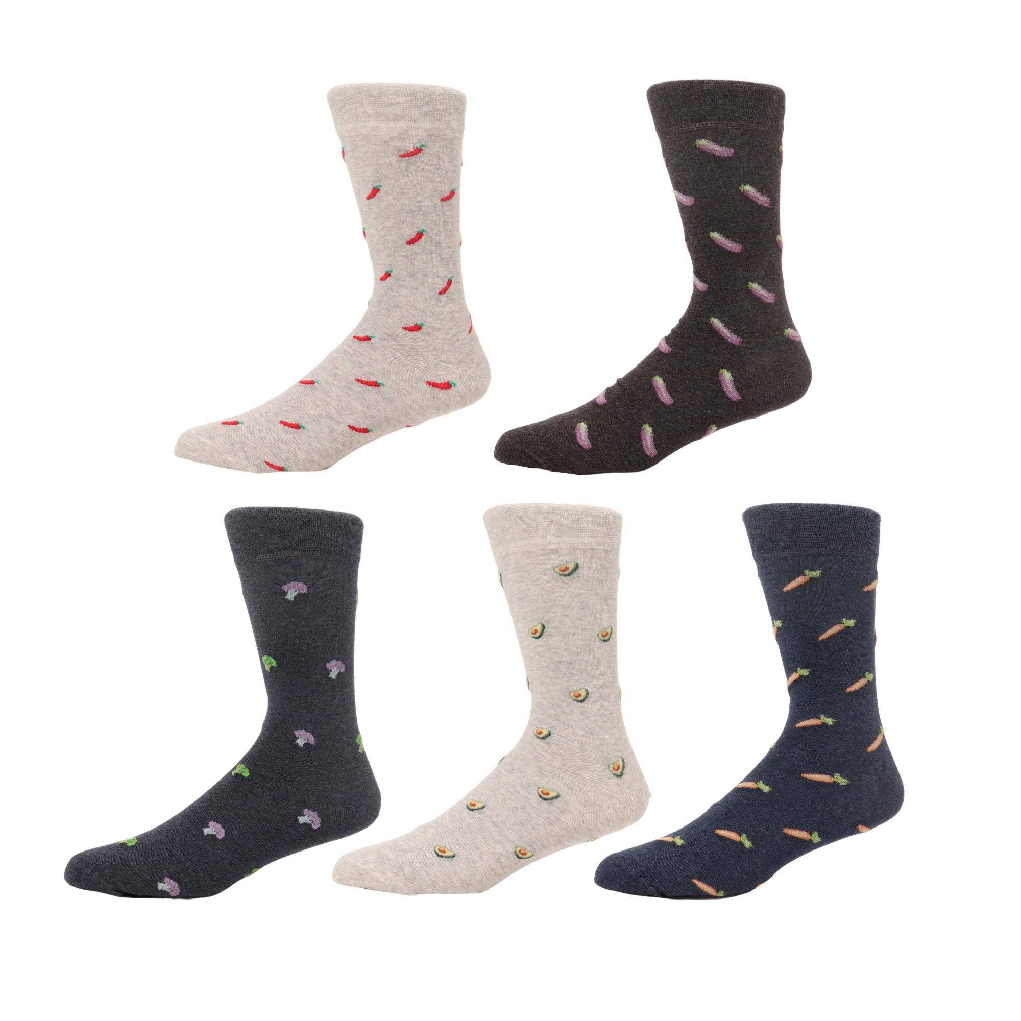 Image of Men's 5 Pairs Food Socks Uk 7-12 | Gift Box Carrot Avocado Broccoli Aubergine Design