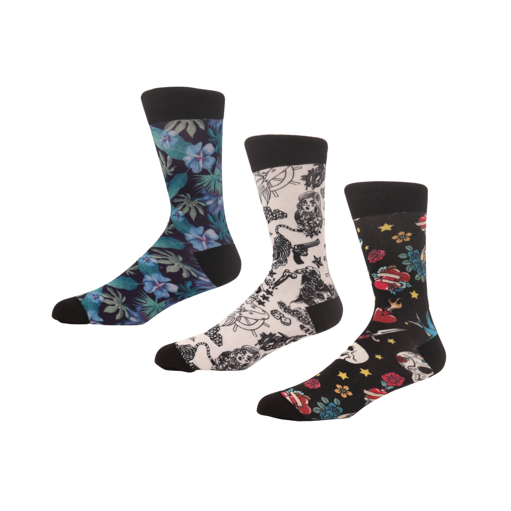 Image of Men's Fun Gift Box Socks | Tattoo Design Bamboo For Him Funky Pattern