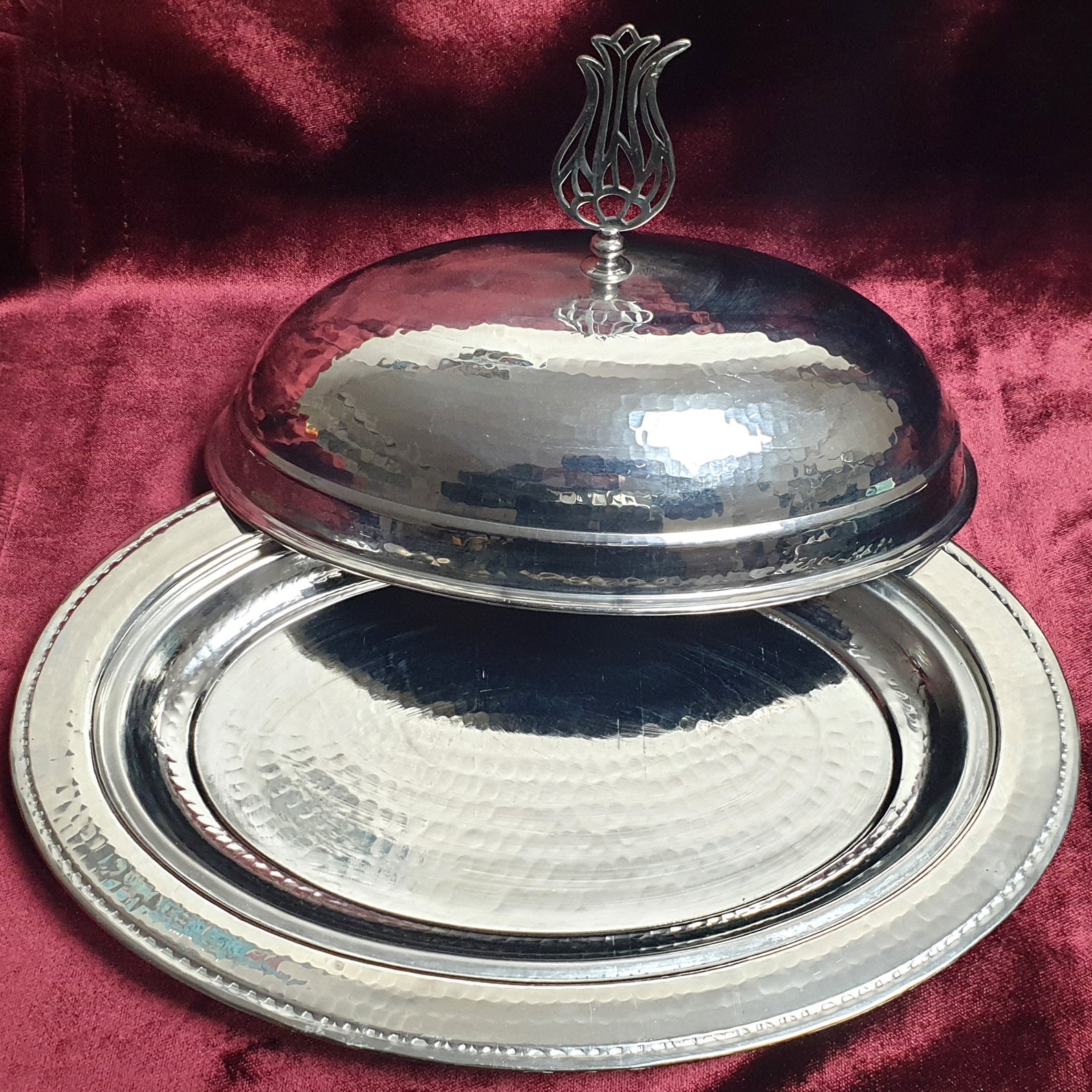 Copper Turkish Dinner Plate Cover Double Nickel Plated Decor Etsy