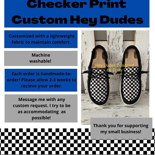 Custom Checkered Print Hey Dude Shoe 