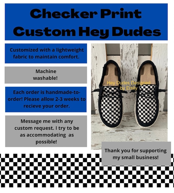 Custom Checkered Print Hey Dude Shoe 