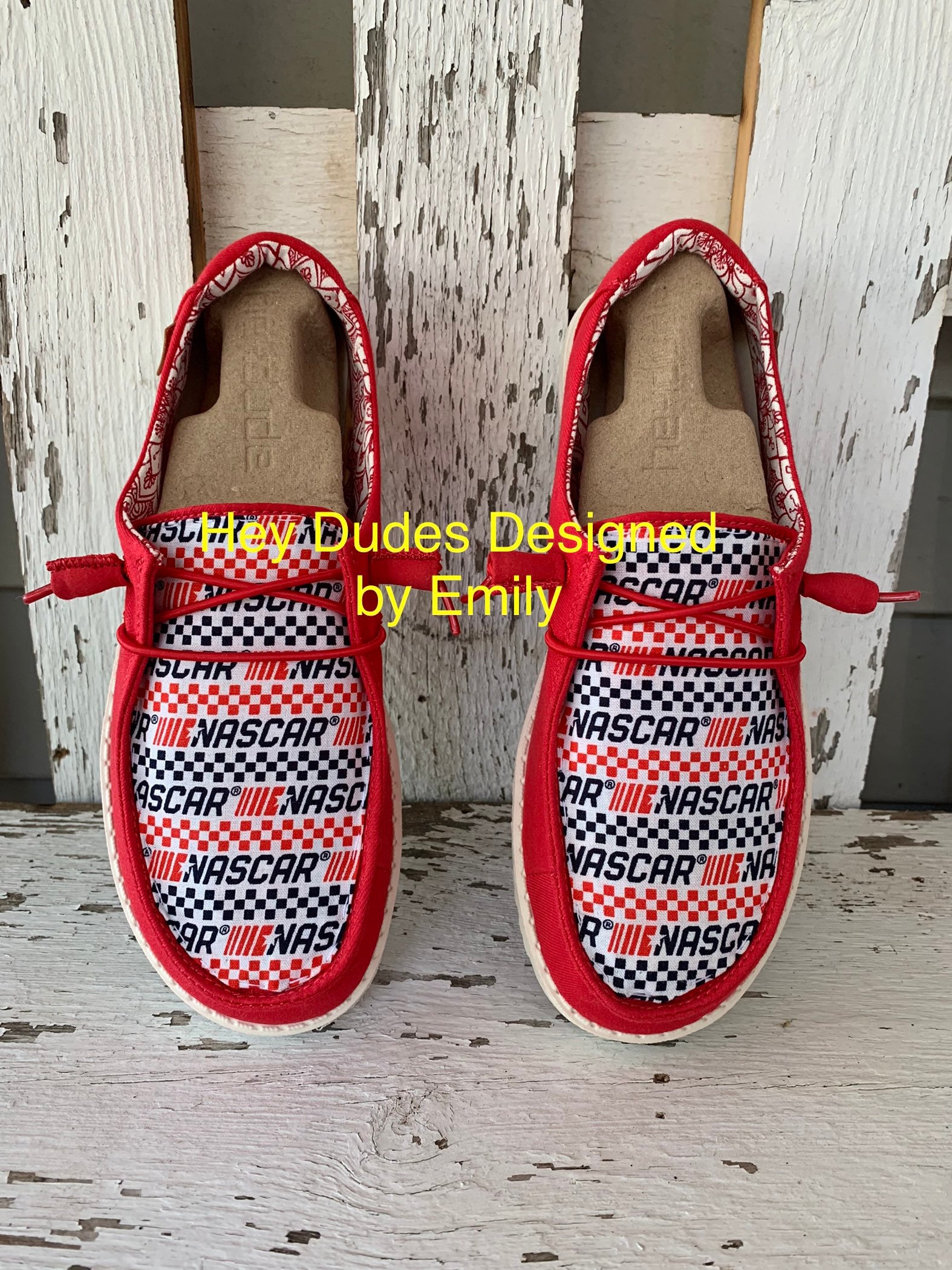Racing checkered flag hey dudes Custom Hey dude shoes FREE SHIP www