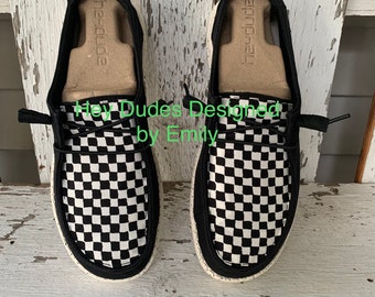 Custom Checkered Print Hey Dude Shoe - Women’s or Men’s