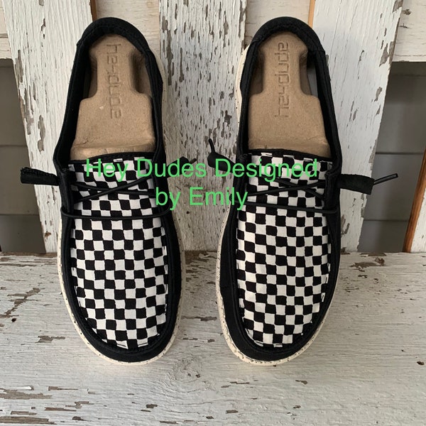 Custom Checkered Print Hey Dude Shoe - Women’s or Men’s