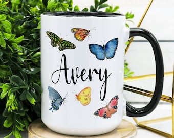 PERSONALIZED Name Butterfly Coffee Mug, Custom butterfly mug, butterfly coffee mug, butterfly ceramic mug gift, butterfly, butterfly gifts)