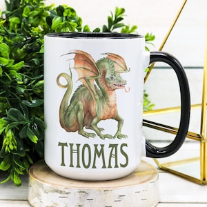 PERSONALIZED Dragon Mug, Dragon Gift, Medieval Gift, Medieval Mug, Dragon Lover Gift, Medieval Gifts, Green Dragon, Bearded Dragon Gift