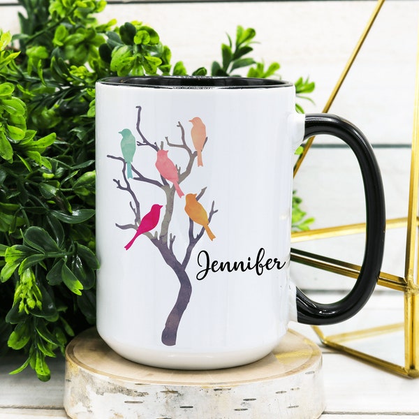 PERSONALIZED Bird Lover Gift, Bird Gift, Bird Mug, Nature Mug, Nature Gift, Tree Mug, Tree Gift, Nature Lover Gift, Gift for Her, Tree Gift