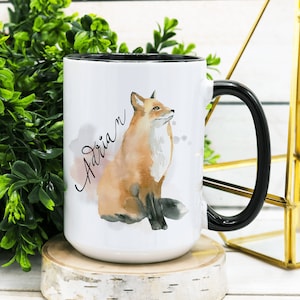 PERSONALIZED Name Fox Coffee Mug, Custom Fox Mug, Fox Ceramic Mug Fift, Fox gifts, Forest Animal Gift, Gift for Her, Gifts for Him, Fox Gift