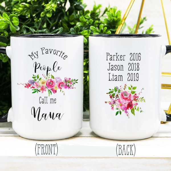 Personalized Nana Coffee Mug: Floral Grandchild Names, Gift for Grandma