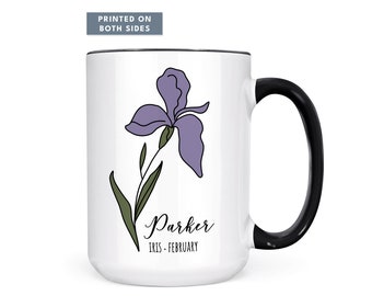 Personalized February Birth Flower Mug, Personalized Birth Flower Gift, February Birth Flower, February Birth Flower Gifts, Iris Flower