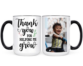 Taza personalizada para profesores: Regalo con foto, Gracias por ayudarme a crecer.