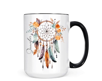 Personalized Dreamcatcher Mug: Boho Feather Name Mug
