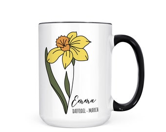 Personalized Daffodil Mug: March Birth Flower Gift