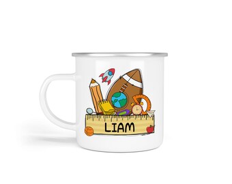 Personalized Kids Enamel Mug: Football Back to School Gift