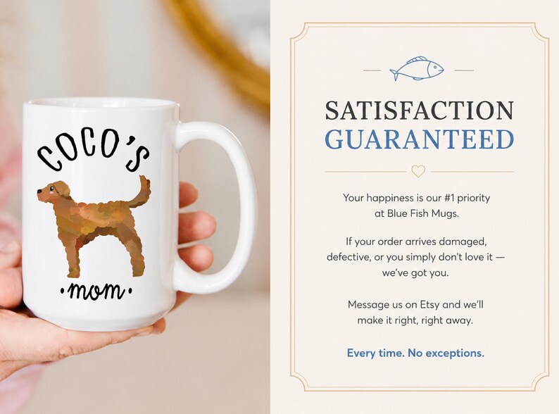 May include: White ceramic mug with a brown dog illustration and the text "COCO'S mom." The mug has a large handle and is held by a person. The mug is a dog-themed gift.