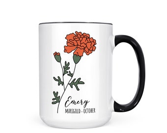 Personalized Marigold Mug: October Birth Flower Gift