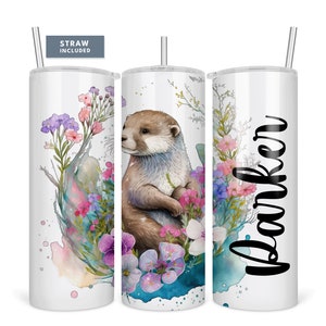 Personalized Sea Otter Tumbler with Straw, Cute Otter Gift for Her, Insulated Travel Cup, Sea Otter Lover Gift, Stainless Steel Travel Mug