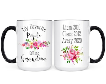 Personalized Grandma Mug: Floral Grandkids Names Coffee Cup