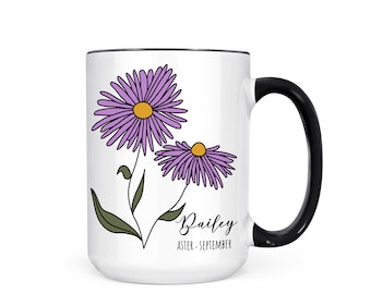 Personalized Aster Flower Mug: September Birth Month Gift
