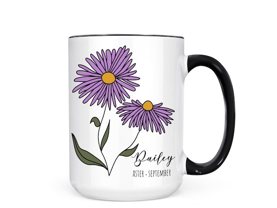 Personalized Aster Flower Mug: September Birth Month Gift