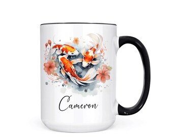 Personalized Koi Fish Coffee Mug: Watercolor Japanese Decor