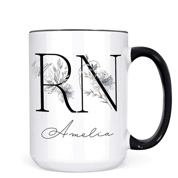 Personalized Nurse Mug: Floral RN Gift, Medical Graduation