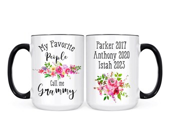 Personalized Grammy Coffee Mug: Floral Design, Custom Grandchildren Names