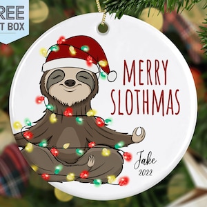 Personalized Sloth Christmas Ornament, Merry Slothmas, Sloth Gifts, Gift for Sloth Lover, Sloth Ornament, Christmas Gift for Him, Sloth Gift
