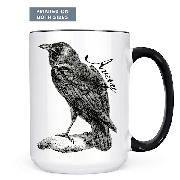 Personalized Raven Crow Mug, Raven Gift, Crow Gifts, Gothic Mug, Raven Gifts, Black Bird, Bird Lover Gifts, Crow Gift, Raven Gifts, Coffee