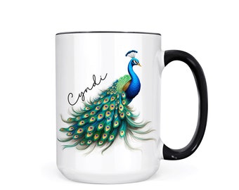 Personalized Peacock Coffee Mug: Exotic Bird Lover Gift