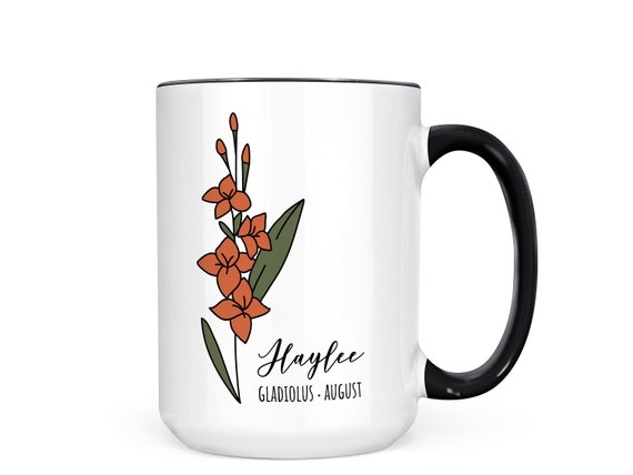Personalized Gladiolus Mug: August Birth Flower Gift