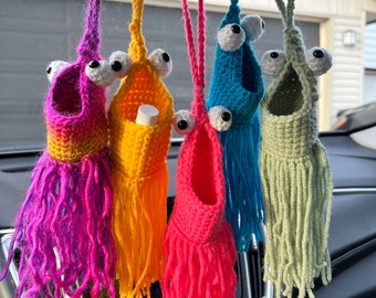 Cute YipYip Alien Car crochet hanger decor. As seen on TikTok