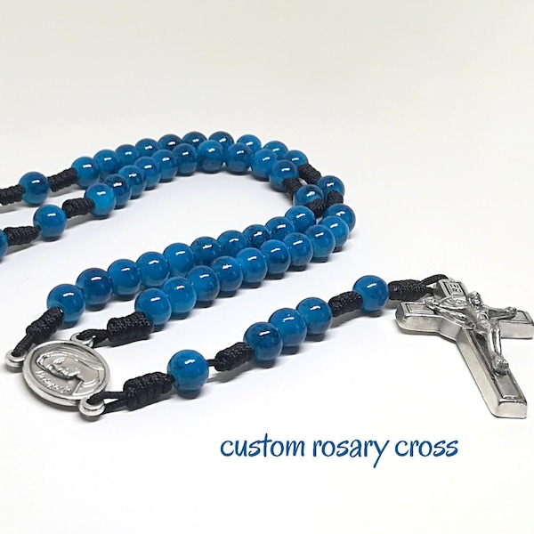 Catholic Saint Benedict cord rosary beads, knotted micro paracord rosary, custom rosary center & Crucifix | AndavyGifts Catholic gifts