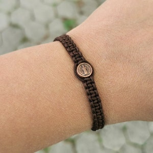 Custom St Benedict medal macrame bracelet | Christian Saint charm gift for him | AndavyGifts Catholic gifts