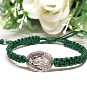 St Patrick medal Catholic macrame bracelet gift for kids, custom size adjustable Saint medal bracelet | AndavyGifts