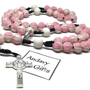 Rosario de cordón personalizado con cuentas de rosas, rosario grande personalizado irrompible con medalla Milagrosa / AndavyGifts