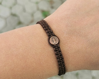 Custom St Benedict medal macrame bracelet | Christian Saint charm gift for him | AndavyGifts Catholic gifts
