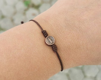 Bulk Christian copper friendship bracelet string | thread bracelet with Saint Benedict medal | custom religious cord bracelet | AndavyGifts