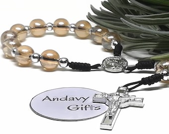 Single one decade pocket rosary with a Benedict crucifix & center, gold tone | AndavyGifts